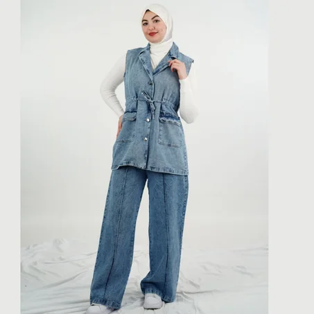✨ طقم جينز نسائي عصري (قطعتين) 👖💙
