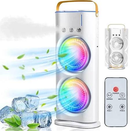 مكيف مكتبي محمول بإنارة LED – برودة وانتعاش أينما كنت Double ventilateur de bureau LED – Fraîcheur et style à portée de main
