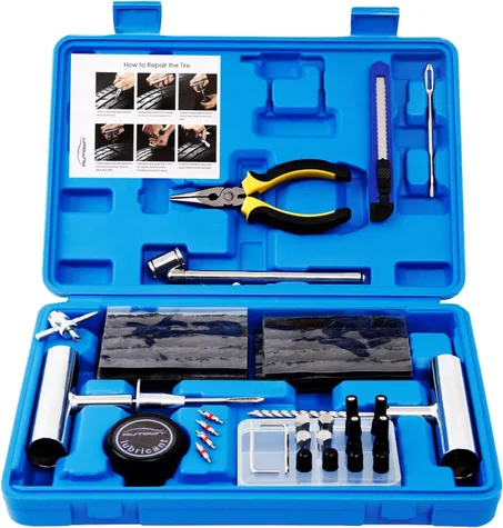 AUTOWN Kit de reparación de neumáticos, kit de 68 piezas de tapones de neumáticos resistentes, herramientas universales de reparación de neumáticos para fijar pinchazos y tapar planos kit de 