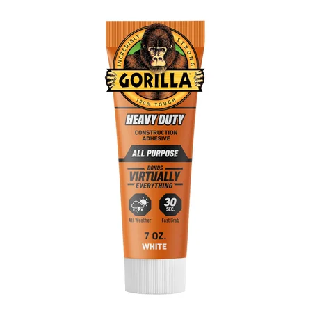 Gorilla Adhesivo de construcción de gran potencia, pegamento blanco, tubo de compresión de 7 onzas (paquete de 1) - Relleno de espacios y resistente al agua