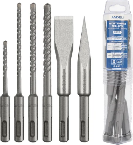 ANDELI Juego de 6 brocas y cinceles SDS-Plus, carburo de tungsteno, para demolición de hormigón, cemento, mampostería y otros materiales de construcción