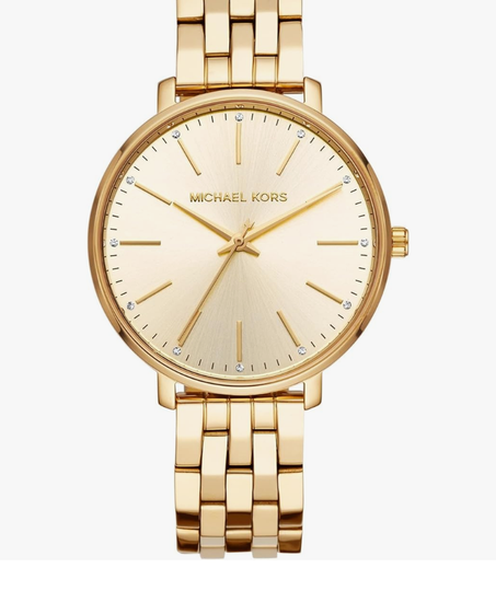 ساعة مايكل كورس بايبر بثلاثة عقارب ذهبية اللون من الستانلس ستيل الشبكي للنساء (موديل: MK4339), شبكة ذهبية, عصري