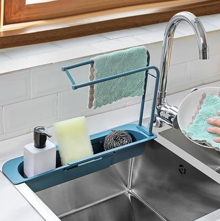 Support télescopique pour évier de cuisine / داعم قابل للتعديل - مثالي لتنظيم أدوات التنظيف