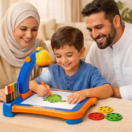 طاولة الرسم والتلوين للأطفال مع جهاز عرض تعليمي – ساعات من الإبداع والمرح