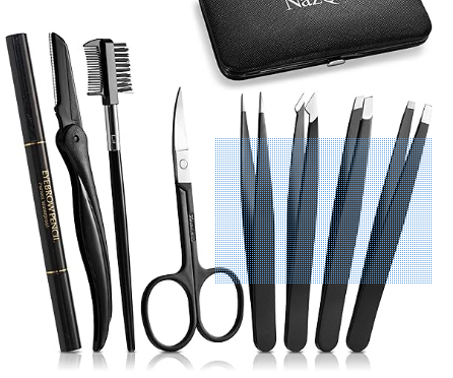 Paquete de 8 recortadores de cejas – Juego de pinzas para cejas – Kit de modelado de cejas para mujeres y hombres con maquinilla de afeitar, cepillo con peine, lápiz y tijeras en estuche acol