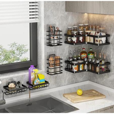 Étagère de Rangement d’Angle – Lot de 5 Pièces Salle de Bain & Cuisine - Sans Perçage