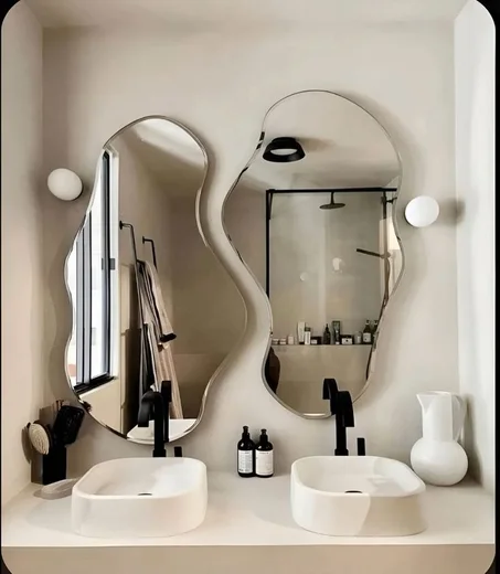 مجموعة مرايا حمّام مزدوجة مموجة – تصميم عضوي عصري فاخر