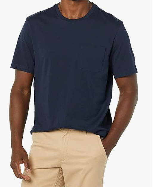 تي شيرت للرجال من أمازون اسينشالز بقصة عادية واكمام قصيرة ورقبة دائرية بدون طوق، عبوة من قطعتين