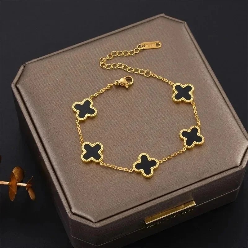 Bracelet tendance trèfle -Noir