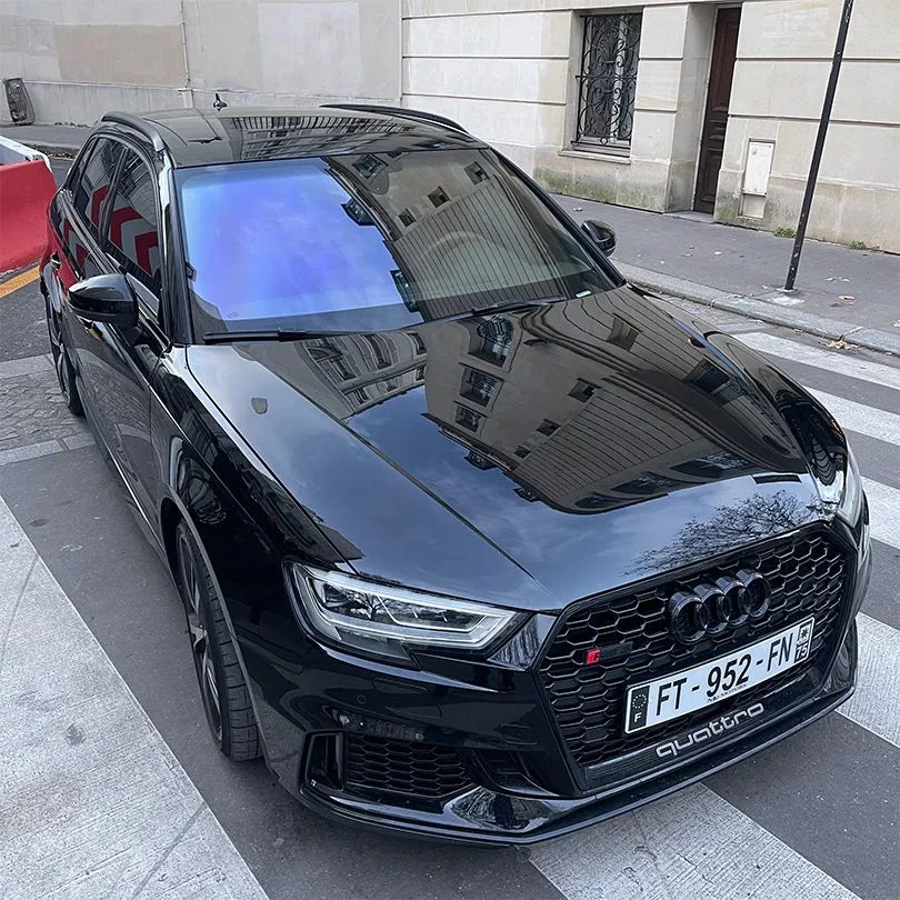 pose de films solaires ( polarisés ) vert / bleu / gold