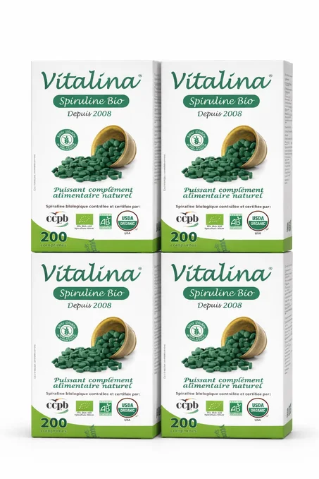 ⁠Pack Famille: 1 Gratuit à l’achat de 3 Vitalina spiruline 100% naturelle - 200 Comprimés