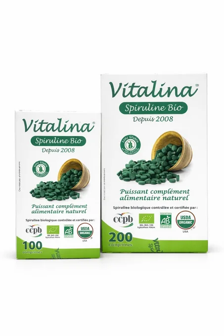 ⁠pack découverte : 2 Vitalina spiruline 100% naturelle - 200 Comprimés + 100 Comprimés.