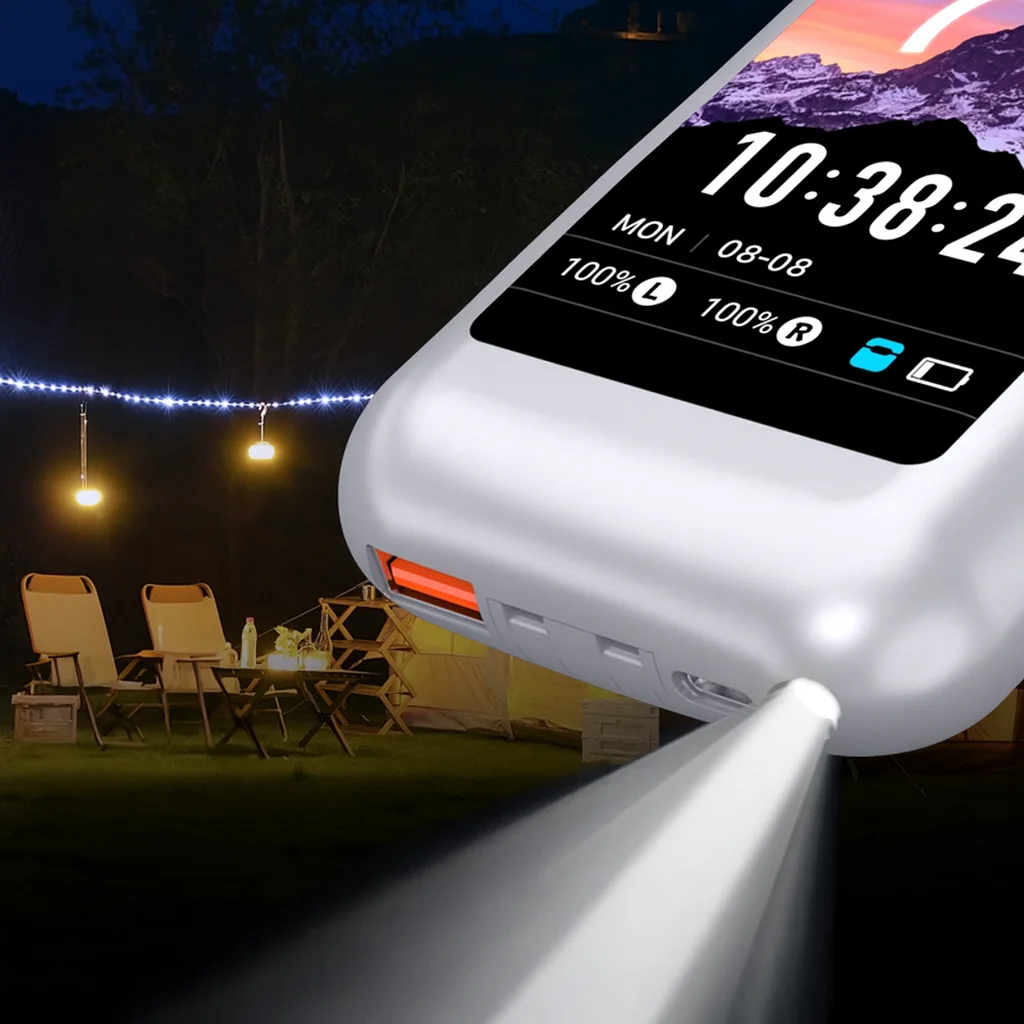 Batterie Externe Portable (Power Bank) 5 000 mAh avec Écouteurs 2-en-1 Grand Écran Contrôle Tactile Lampe de Poche LED