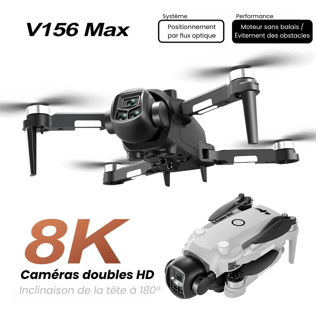 Drone Professionnel V156 MAX avec Caméra 8K Dual, GPS et Évitement d'Obstacles
