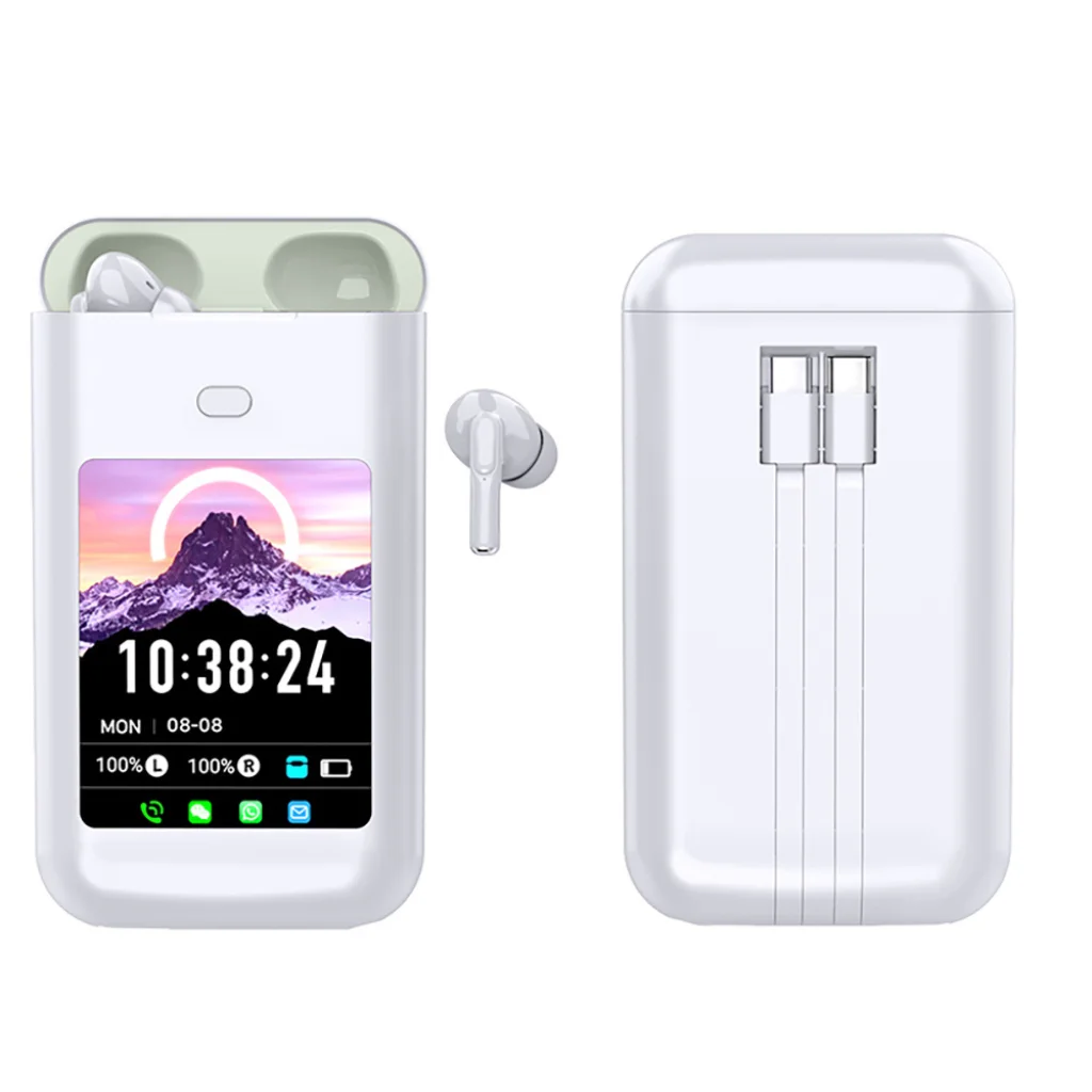 Batterie Externe Portable (Power Bank) 5 000 mAh avec Écouteurs 2-en-1 Grand Écran Contrôle Tactile Lampe de Poche LED