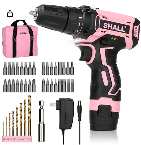 طقم مثقاب كهربائي لاسلكي 12 فولت بلون بينك، زهري