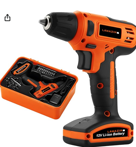 مثقاب كهربائي لاسلكي 12 فولت مع 16 قطعة بطول 10 ملم ومصباح عمل ليد 1300 ميلي أمبير في الساعة من لوزيم | مجموعة متغير السرعة شاحن | قابض لقم المثقاب وشاحن سريع و16 الملحقات لوازم 100 مليمترات