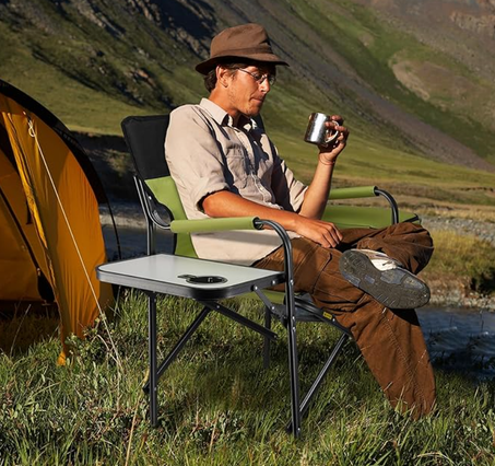كرسي مدير شديد التحمل من فيلي، كراسي تخييم قابلة للطي، مع شنطة تبريد، كرسي محمول قابل للطي، للتخييم والحديقة والنزهات والصيد والشاطئ، يدعم وزن 400 باوند، اخضر، نسيج