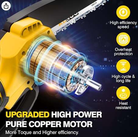 منشار جنزيري صغير ار ال اس او او مقاس 15 سم، منشار كهربائي لاسلكي بتصميم محمول ومطور مناسب لقطع الأخشاب وتشذيب أشجار الفناء والمنزل والحديقة (مع بطاريتين و3 سلاسل)