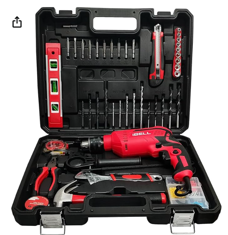 مجموعة أدوات احترافية مع مثقاب مطرقي 500RE من ايبل، 650 واط، محور نحاسي، ظرف 13 ملم، 101 قطعة من الأدوات/الملحقات الأساسية المنزلية