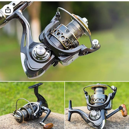 بكرة صيد دوارة من ارابيست - مع جسم معدني قابل للطي والتغيير من اليمين الى اليسار ومقبض خشبي، نسبة سرعة عالية للترس 5.2: 1، خفيفة الوزن للصيد في المياه العذبة او المياه المالحة 13BB