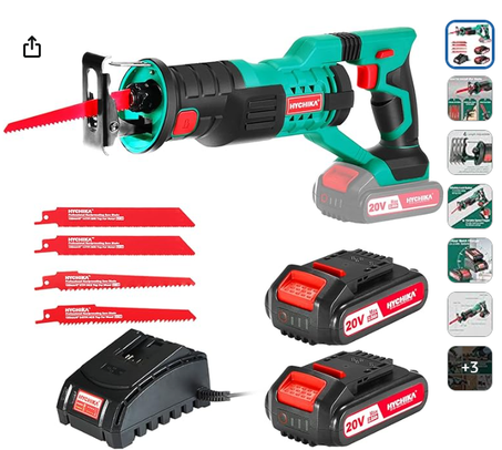 منشار كهربائي لاسلكي بدون فرشاة 18 فولت من هيتشيكا، منشار بسرعة متغيرة 0-2800 دورة في الدقيقة مع بطاريتين 2000 ميلي أمبير في الساعة، شاحن سريع، إضاءة LED، شفرتين، لقطع الخشب والمعادن وبلاستيك