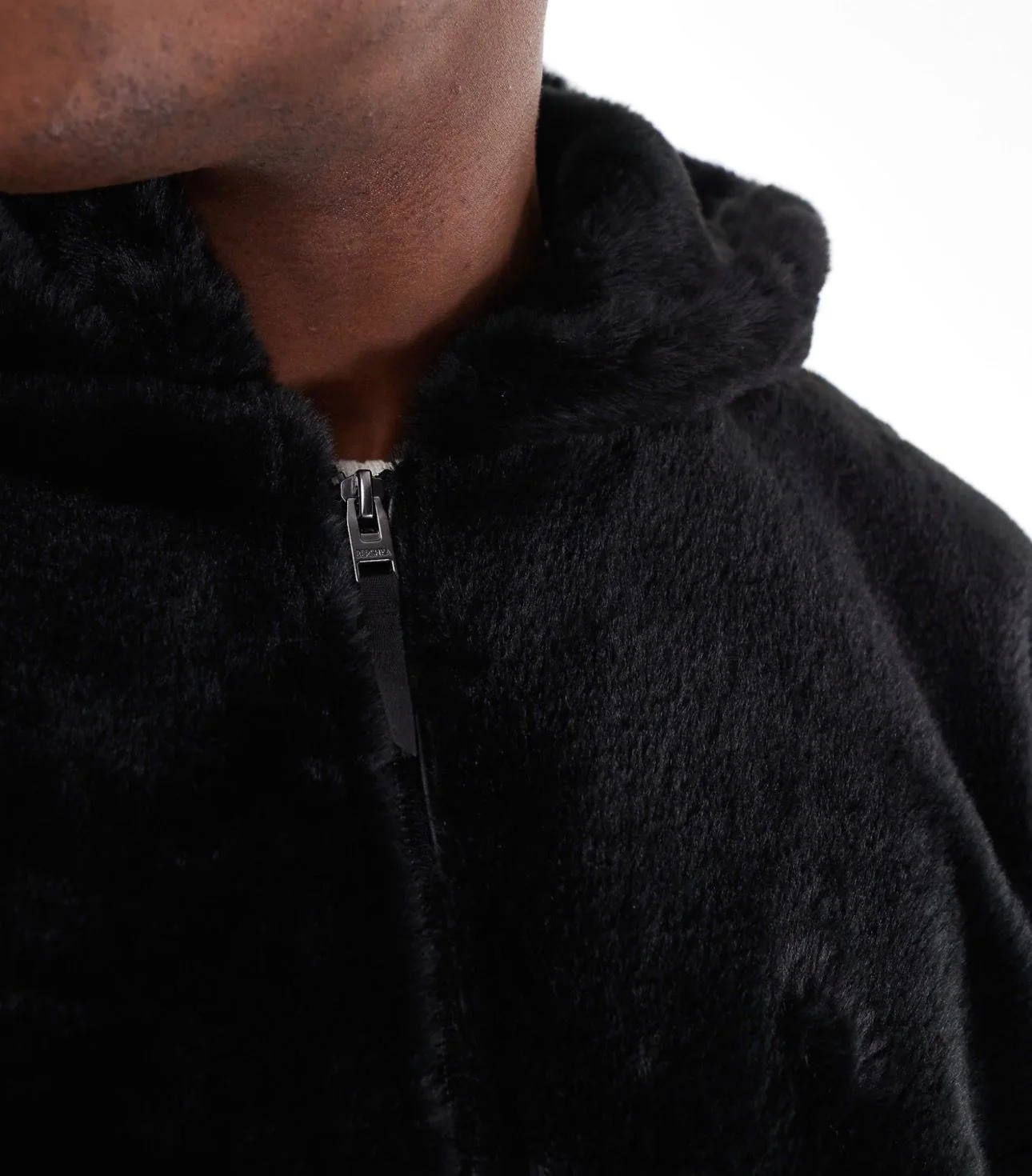 Bershka - Veste à capuche en fourrure douce - Noir