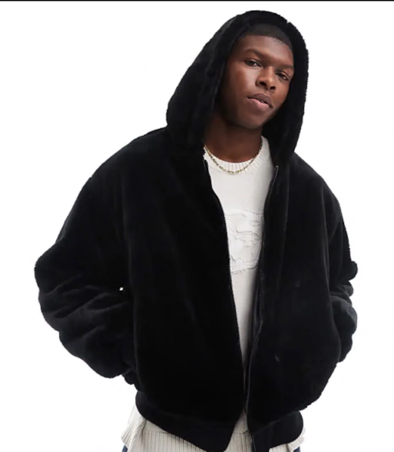 Veste à capuche en fourrure douce - Noir