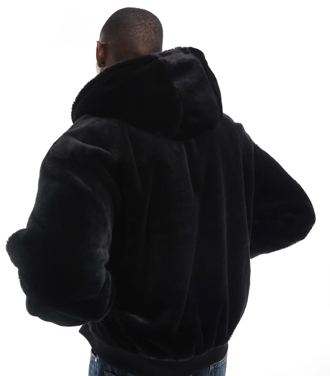 Veste à capuche en fourrure douce - Noir