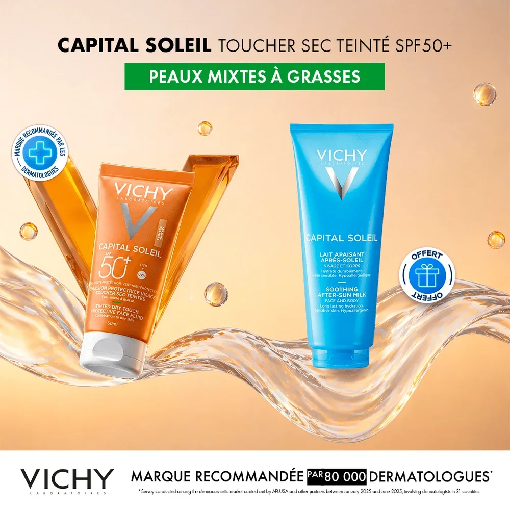 Vichy Capital Soleil Émulsion Toucher Sec SPF50 Teintée + Après-Soleil 100ml Offert