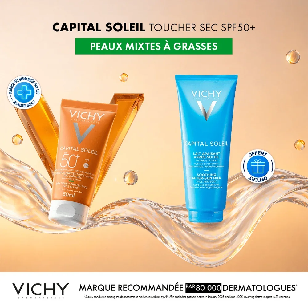 Vichy Capital Soleil Émulsion Toucher Sec SPF50 + Après-Soleil 100ml Offert