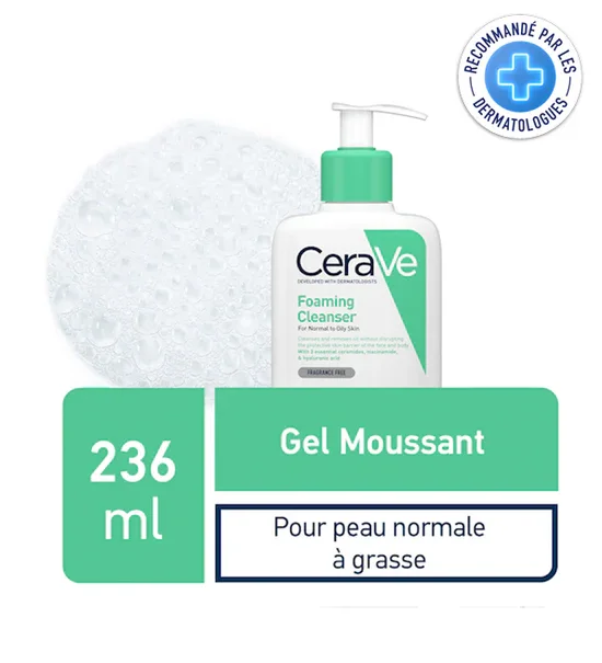 CeraVe Gel Moussant Nettoyant Peau Normale à Grasse 236ml