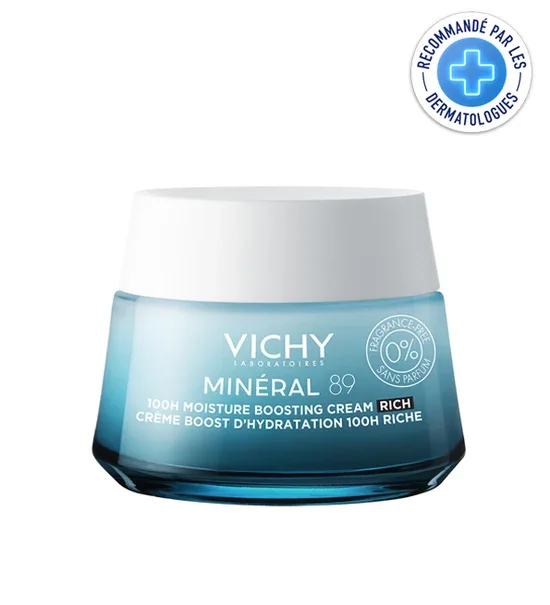 Vichy Minéral 89 Crème Riche Boost d'Hydratation 100H Sans Parfum 50ml