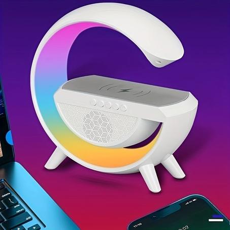 Station Multifonction Rechargeable: Chargeur Sans Fil, Haut-Parleur Bluetooth, Éclairage RGB, Radio
