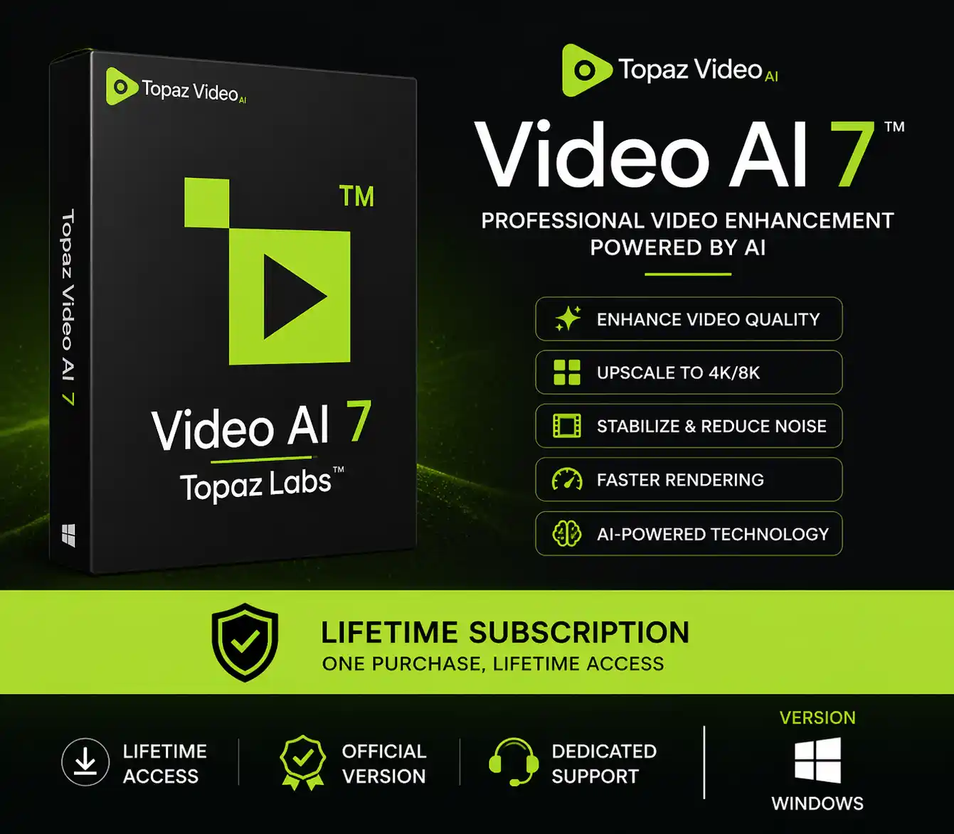 Topaz Video Enhance AI 7 Premium Version Lifetime license for 3 computers Multilingual✨(Latest 2026)✨