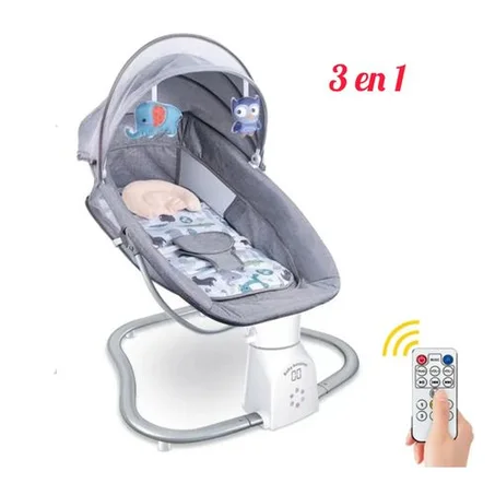 Belecoo Balancelle électrique pour bébé, 3 en1 bascule, couchet et berceau, 12 mélodies, bleutooth