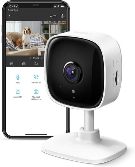 Tapo by TP-Link 1080P Cámara de seguridad para interior, detección de movimiento, audio de 2 vías y sirena, visión nocturna, almacenamiento en nube y tarjeta SD, compatible con Alexa y Google