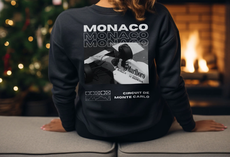 Sweat capuche Monaco vintage pour un Cadeau, de la légende Ayrton Senna avec sa McLaren Marlboro MP4/8 sur le Circuit de Monte-Carlo