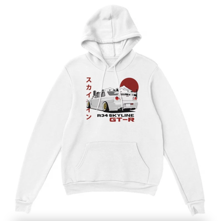 Sweat à capuche unisexe JDM Icon des années 90 - Mont Fuji Rising Sun Nissan Skyline GT-R R34