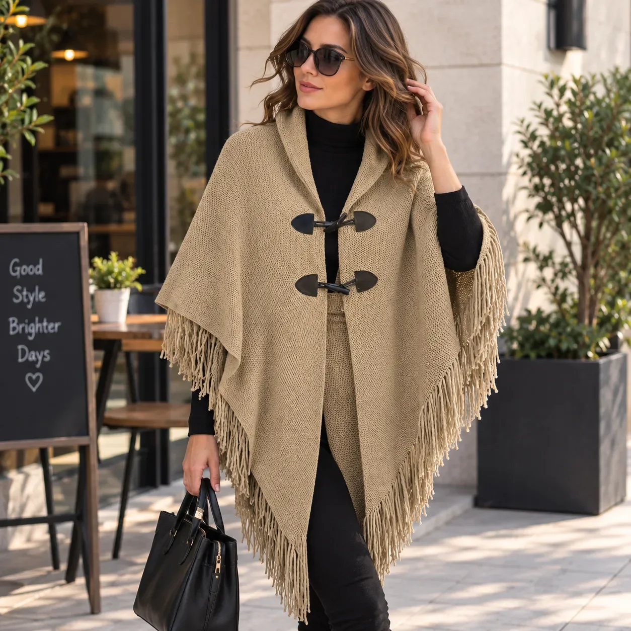 Poncho Maille Chic à Franges