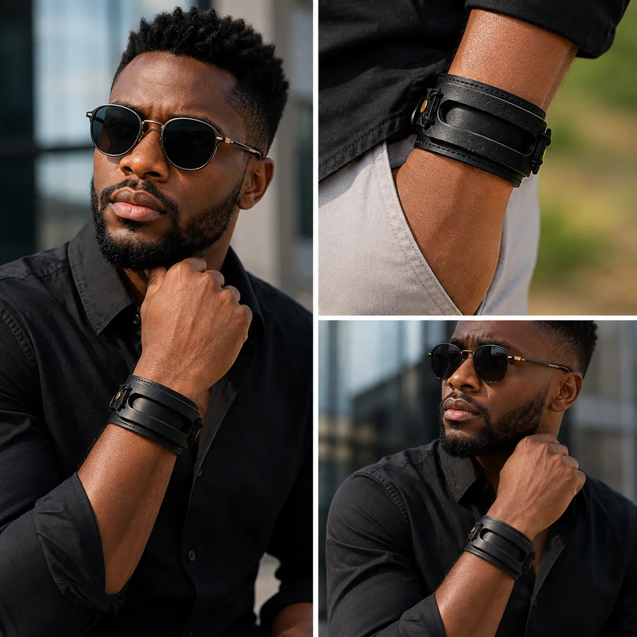Bracelet Homme Cuir Élégant Ajustable