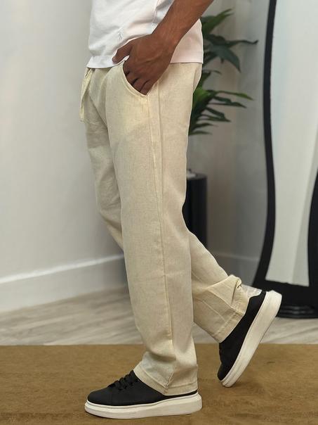 Pack 2 Pantalons en Lin relaxed fit ref-LN91810 ( Beige + Vert Royale )