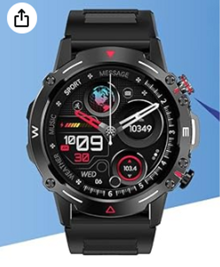 ساعة ذكية اموليد، 1.43 بوصة للرجال مع تصنيف ىP68، مكالمات بلوتوث، مساعد صوتي بالذكاء الاصطناعي،