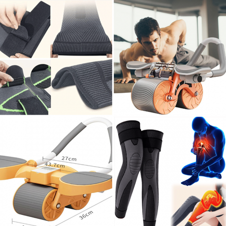 Pack Sport Roue Abdominale à Rebond Automatique + genouillère de sport