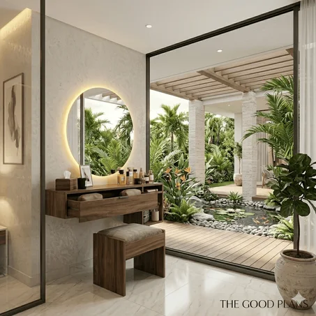 Pack Complet Beauté : Coiffeuse Flottante, Miroir LED Intégré et Tabouret Élégant