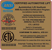 ALI ETL Certified Lift