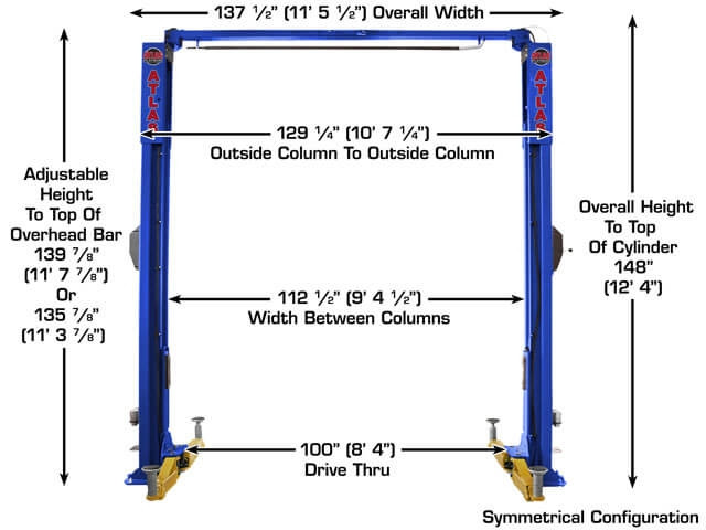 Atlas® Platinum PVL-10 ALI Certified Adj Height 2 Post Lift 10,000 lbs