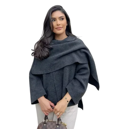 Cape avec Écharpe Intégrée - Gris Anthracite