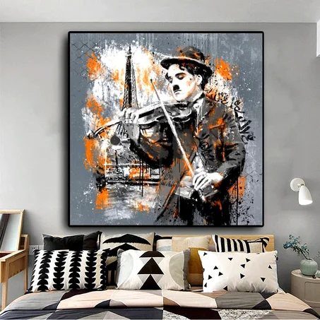 tableau-deco-vintage-charlie-chaplin-chien-peinture