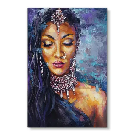 Une peinture d'art d'une femme indienne aux couleurs merveilleuses